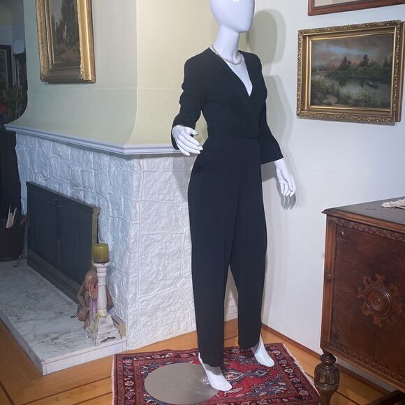 Halston Jumpsuit Black Wide Leg Long Sleeves - Picture 8 of 9